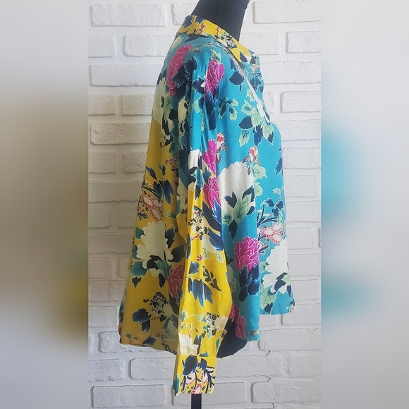 Anthropologie Tropical Floral Button Down Shirt Blouse Top Long Sleeves Size XSP - Picture 7 of 11